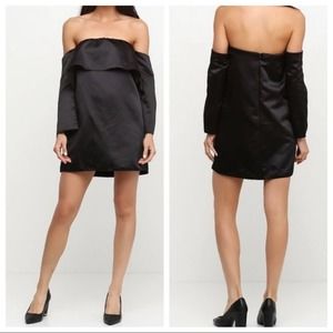 Zara Satin Black Off the Shoulder Mini Dress Small